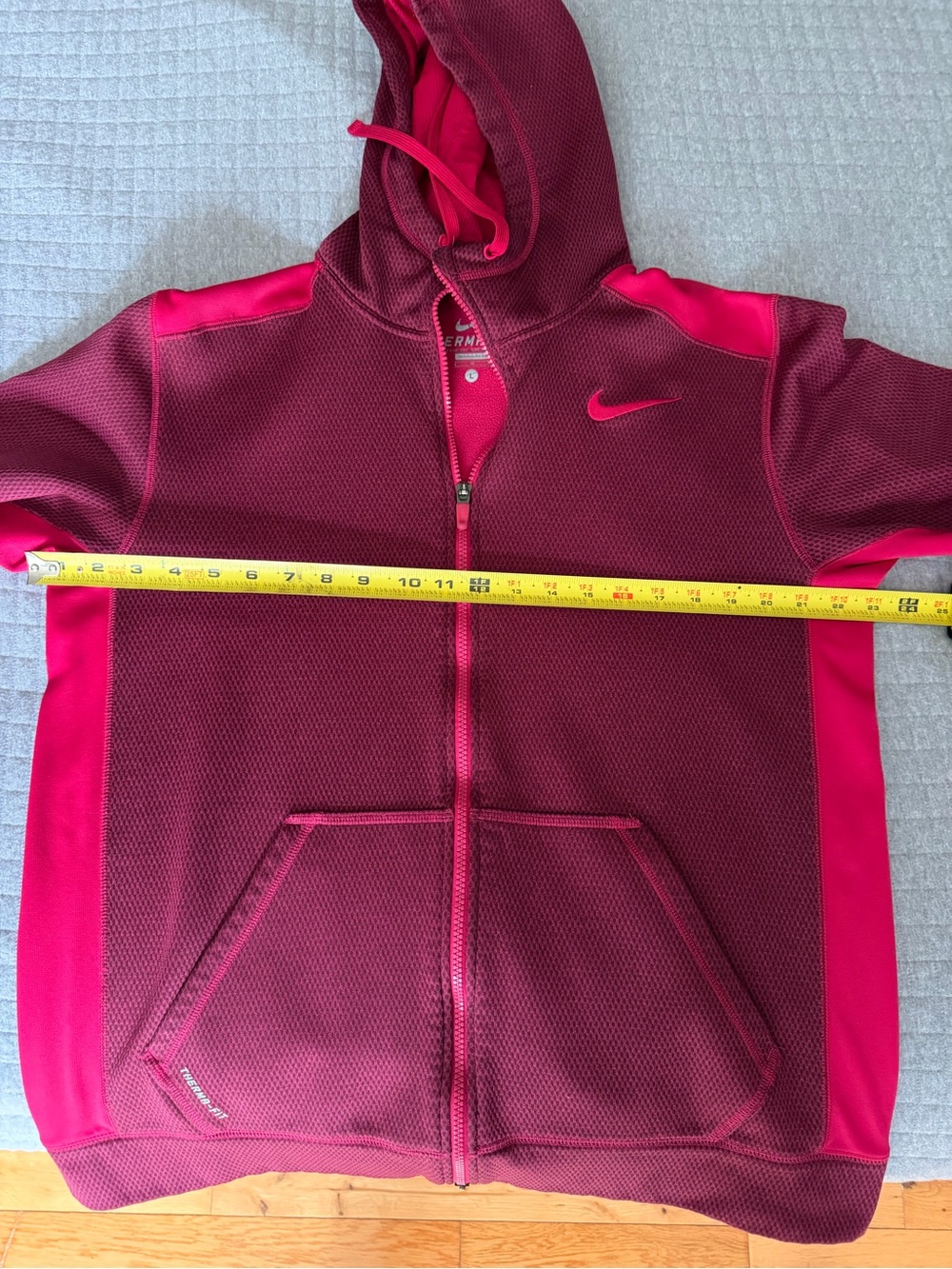 Nike Men’s Large Maroon & Darker Pink Full Zip Hooded Therma-Fit Jacket - Picture 6 of 8